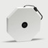 A white octagonal foldable lantern with a power button and a strap for easy carrying.