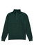 A green men's jumper featuring a 1/4 zip design and a high collar, with a branding logo.