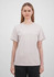 A light grey women's short sleeve tee with a classic crew neck and a logo on the chest.