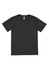A black short sleeve t-shirt with a round neckline and a logo label on the inside.