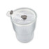 A clear glass ice coffee cup with a ribbed design and a white straw lid featuring a locking mechanism.