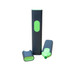 A highlighter in grey and green, featuring a cap and a body in a sleek cylindrical design. It includes branding.