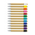A collection of bamboo spinner pens in assorted colours including white, orange, pink, green, and purple.