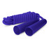 A purple skipping rope with soft handles and a twisted rope design. It includes a branding logo on the handles.