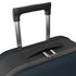 A wheeled suitcase with a retractable handle, featuring a navy blue exterior and a sleek design.