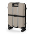 A 26" Rollink Flex 360 Spinner suitcase in beige, featuring four wheels and a secure strap, with a logo.