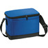 A blue insulated lunch cooler bag with a zippered top, featuring a shoulder strap and a front pocket.