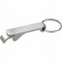 A drink bottle opener in silver metal, featuring a keyring attachment and a sleek design.