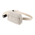 A beige recycled sport fanny pack with an adjustable strap and a front zip pocket, featuring a logo.