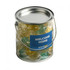 A clear PVC bucket filled with colourful boiled lollies, featuring a handle and a branded label on the front.