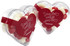 Acrylic heart-shaped container filled with red and white jelly beans, featuring a branded sticker.