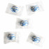 A clear plastic wrapper containing five chewy mint candies, featuring a blue logo on each wrapper.