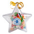 Acrylic star-shaped container filled with colourful jelly beans, topped with a gold ribbon and featuring a branded sticker.