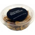 A clear tub filled with assorted nuts and savoury snacks, featuring a black lid with a logo.