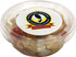 A clear tub filled with a mix of dried fruit pieces in various colours, featuring a logo on the lid.