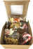 A small kraft gift box filled with assorted confectionery, including candies, cookies, and nuts. Features a transparent window.