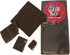 A milk chocolate bar with pieces broken off, featuring a sticker. The chocolate has a rich, dark brown colour.