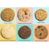 A selection of six cookies: chocolate granola, rainbow chocolate chip, chewy Anzac, white chocolate macadamia, triple chocolate chip, and choc salted caramel.