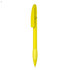 A bright yellow plastic pen with a sleek design and a clip on the cap. It features a logo on the barrel.