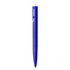 A blue plastic pen with a sleek design and a white clip, featuring a logo.