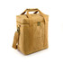 A tan Kraft paper lunch cooler bag with handles and a detachable shoulder strap, featuring a zippered closure.