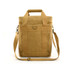 A tan paper lunch cooler bag with dual handles and a removable shoulder strap, featuring a metallic accent.