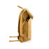 A tan kraft paper laptop backpack with a roll top, adjustable straps, and a simple design. It has a logo on it.