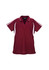 A maroon ladies' polo shirt featuring white side stripes and a collar, designed for casual wear.