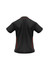 A black polo shirt with red accents, featuring short sleeves and a logo on the back.