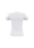A white fitted t-shirt with short sleeves and a round neckline. It features a logo on the back.