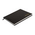 Black A5 diary with a hard cover and a bookmark ribbon, featuring a branding logo on the front.