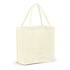 A jute tote bag in a light cream colour with two sturdy handles and a simple, unadorned design.