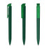A green plastic pen with a high gloss finish and a clip, displayed from multiple angles.