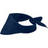 A navy blue bandana made of fabric, featuring a triangular shape and a tied knot. It has a branding logo.
