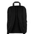 A black urban sports backpack with a simple design and adjustable straps on the back. It has a logo on it.