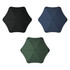 A collection of three BLUNT Sport Umbrellas in black, navy, and green, displaying their unique hexagonal shapes.