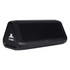 A black outdoor speaker with a triangular design and a logo on the side. It features a textured speaker grille.