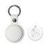 A white MiTag Duo global tracking tag with a PU case, featuring a keyring attachment.