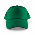 A green 5-panel trucker mesh cap featuring a solid front and mesh side panels. It has a logo on the front.