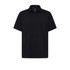 A men’s black polo shirt with a collar and short sleeves, featuring a logo on the chest.