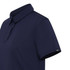 A navy blue polo shirt with a collar and short sleeves, featuring a logo on the sleeve.