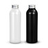 A drink bottle in black and white, featuring a sleek aluminium design with silver lids.