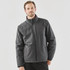 Men's Athabasca Thermal Jacket in dark grey, featuring a zip closure and a simple design. Includes a logo.