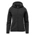 A women's full zip fleece hoody in dark grey, featuring a hood and a zippered front. It has a logo on it.
