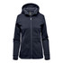 A women's performance hoody in navy blue with a zip front, hood, and side pockets. It features a textured inner lining.
