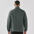 A men's thermal jacket in dark green, featuring a collar and a logo, viewed from the back.
