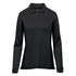 A women's long sleeve micro pique polo in black with a collar and buttons, featuring a logo.