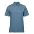 A short-sleeved polo shirt in a light blue shade, featuring a collar and three buttons. Includes a small logo.
