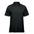 A black men's polo shirt with a classic collar, three buttons, and a small logo.