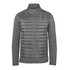 A grey men's thermal softshell jacket featuring a quilted front and smooth sleeves, with a zip closure and a collar.